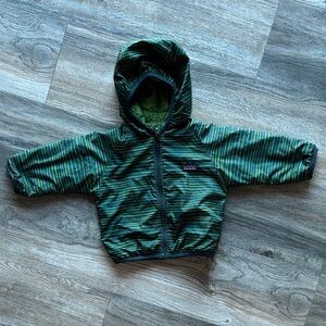 Patagonia Reversible Green and Blue Striped Jacket
